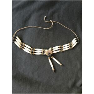 Vtg Lester Yellow Horse Carved Buffalo Beaded Necklace, Sioux Plains